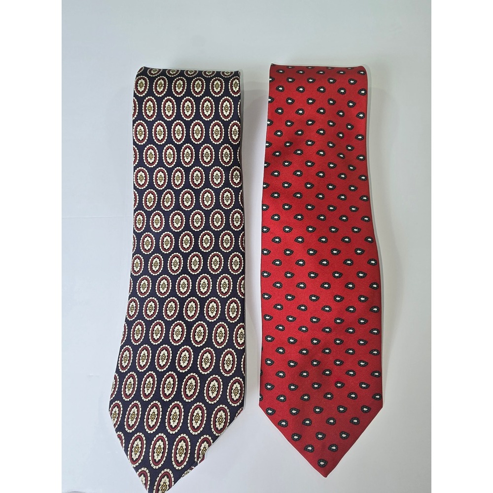 Brooks Brothers Makers Tie Mens OS‎ Navy Red Silk Geometric Teardrop 2 Pack Lot